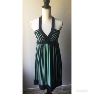 BCBGMAXAZRIA Two-Tone Stripes Halter Dress